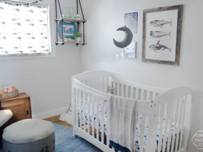 I love this updated take on a whale themed nursery with greys and blues... it could totally grow with them!