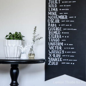DIY phonetic alphabet and morse code sign- SO fun! I love the scale too.