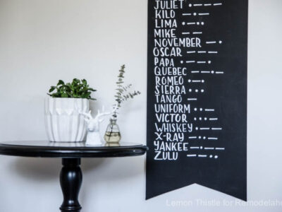 DIY phonetic alphabet and morse code sign- SO fun! I love the scale too.