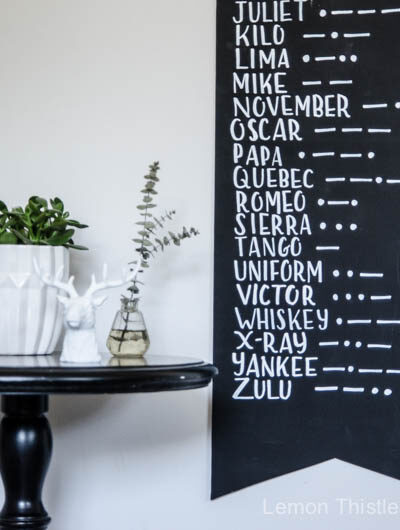 DIY phonetic alphabet and morse code sign- SO fun! I love the scale too.