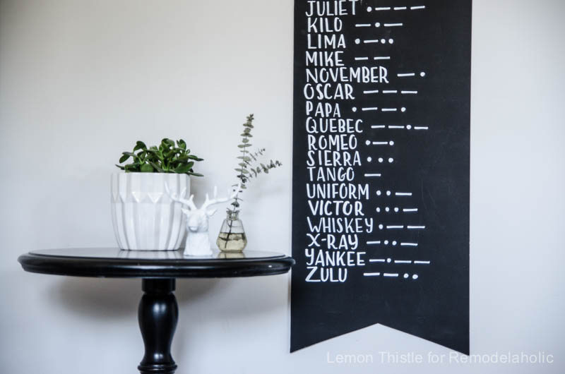 DIY phonetic alphabet and morse code sign- SO fun! I love the scale too.