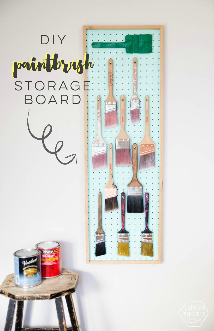 DIY Paintbrush storage board using pegboard- I love this idea! Plus the kids brushes are so smart