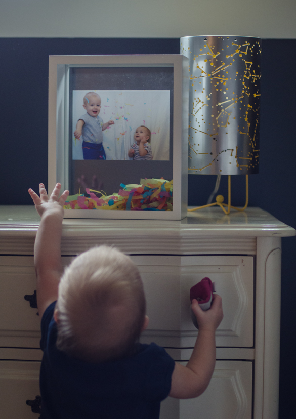 DIY Confetti Filled Shadow Box- this is such a fun idea! I love it for a kids room or even for an engagement! 