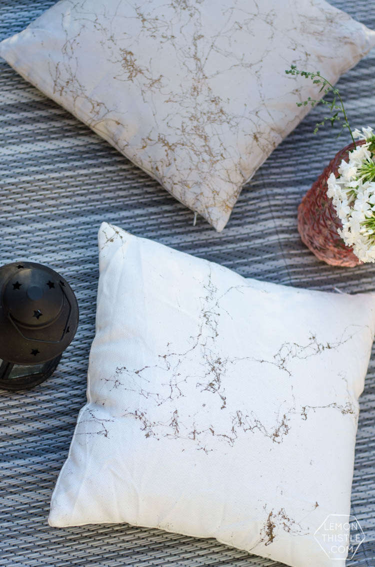 5 Minute DIY: Gold Marbled Throw Pillows - Lemon Thistle