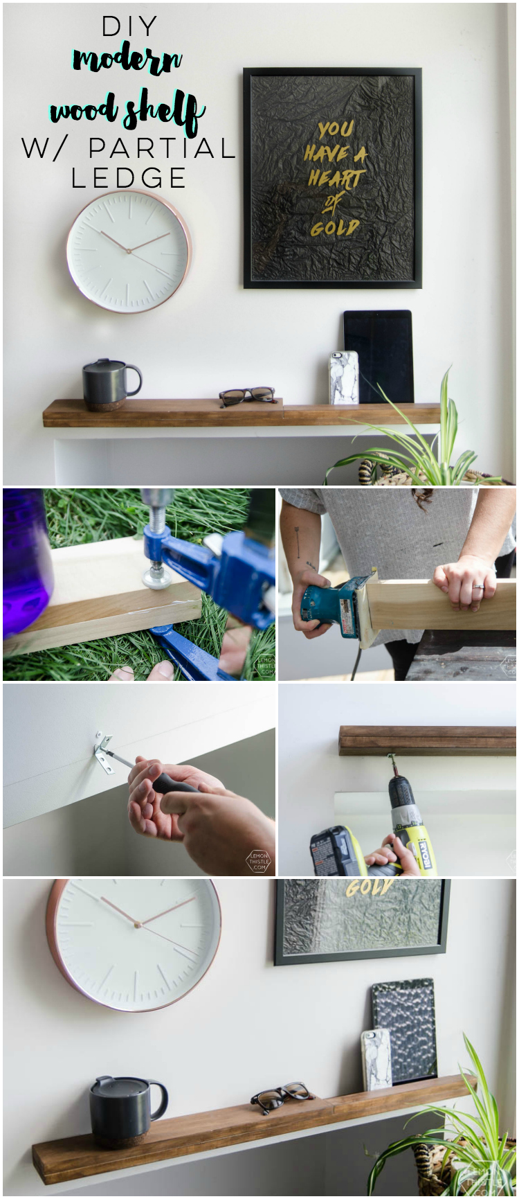 I LOVE this DIY modern wood shelf for an entry way. It's totally minimal but really functional with that ledge. 