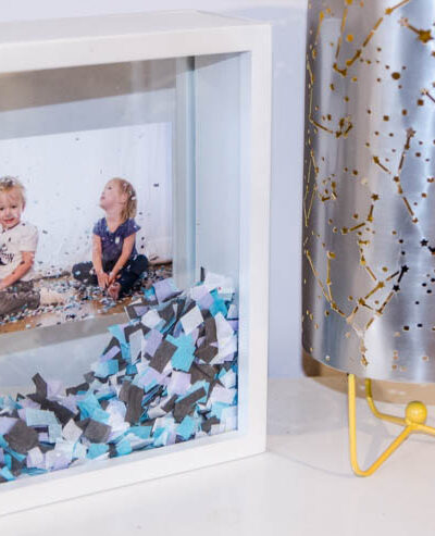 DIY Confetti Filled Shadow Box- this is such a fun idea! I love it for a kids room or even for an engagement!