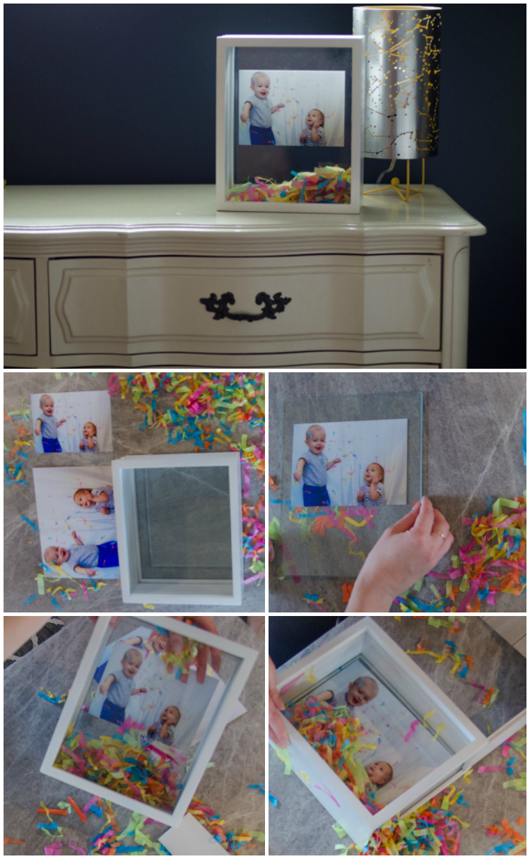 DIY Confetti Filled Shadow Box- this is such a fun idea! I love it for a kids room or even for an engagement! 