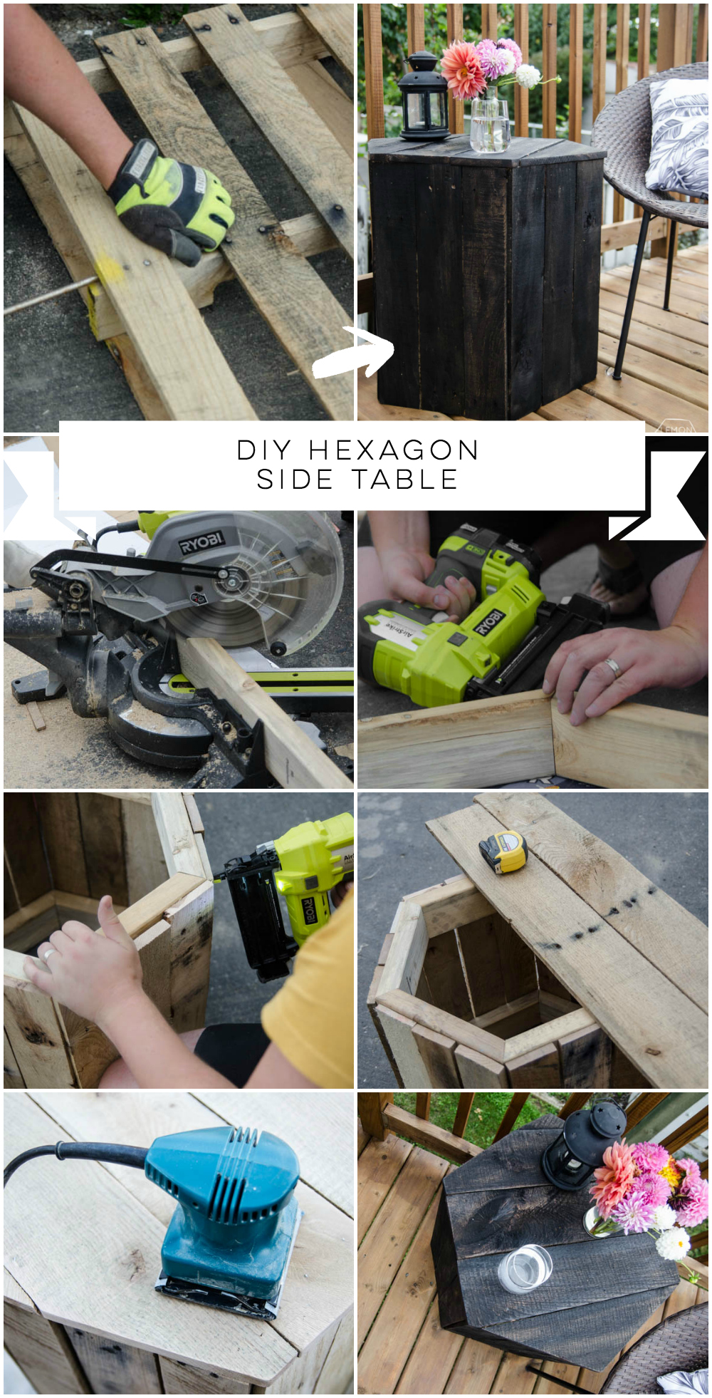 DIY Hexagon Side Table- I can't believe this is made out of pallet wood! SO nice for an afternoon build.