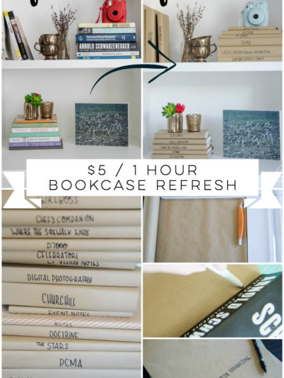 I love this bookshelf refresh! SUCH a big difference. I can't believe the simple book covers do so much.