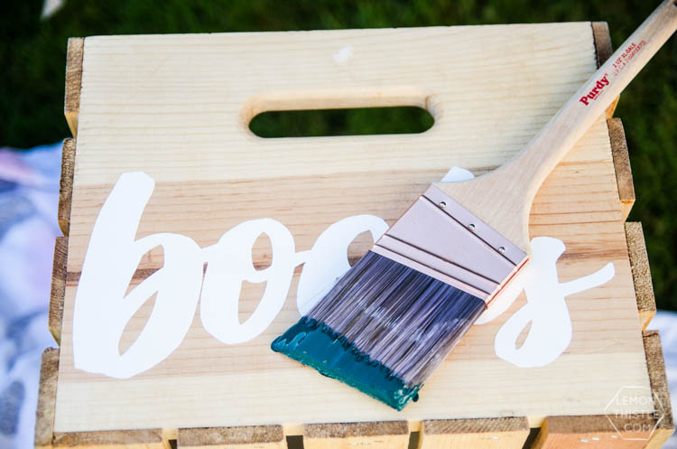 DIY rolling book crate- I love that stencilled label! The natural wood looks so great