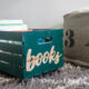 DIY rolling book crate- I love that stencilled label! The natural wood looks so great
