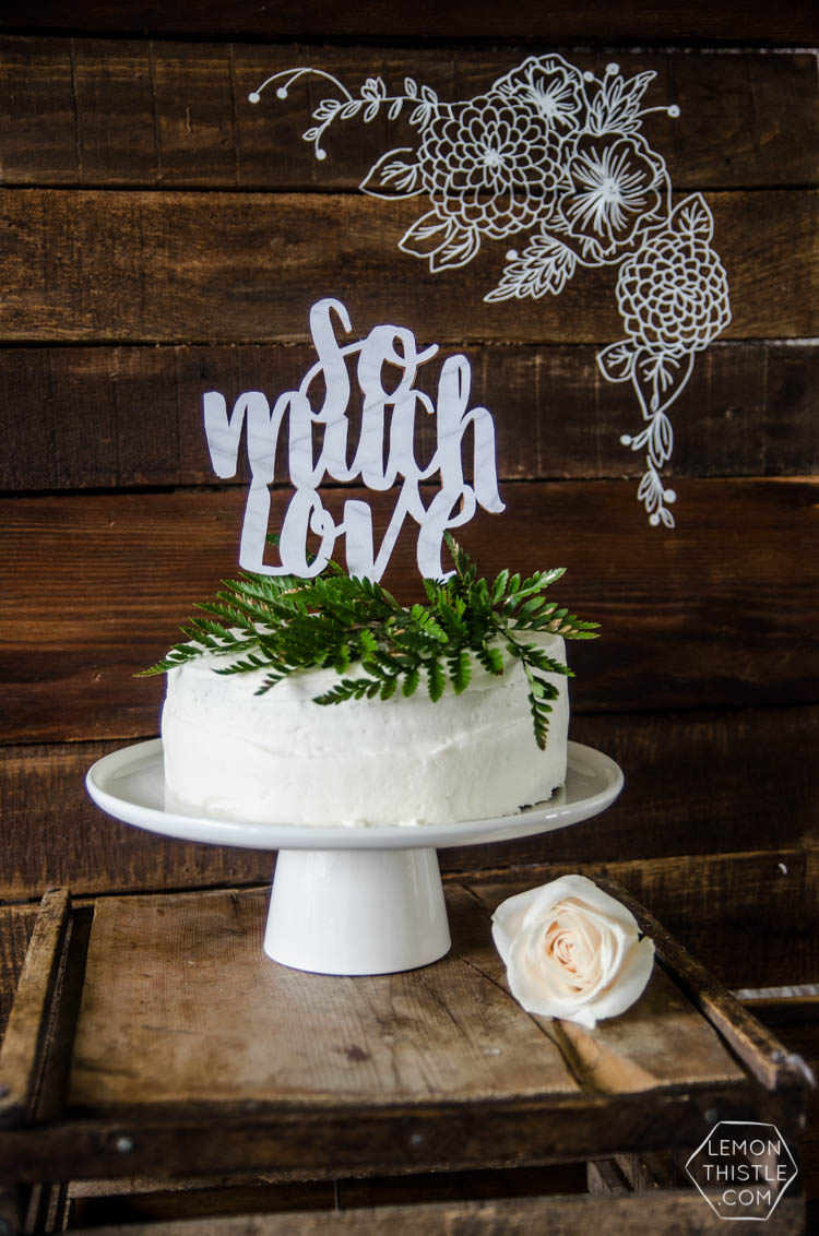 So Much Love... this cake topper is beautiful! I love the marble look with gold edges. Sweet that it's a DIY I can use my Cricut for and free download!