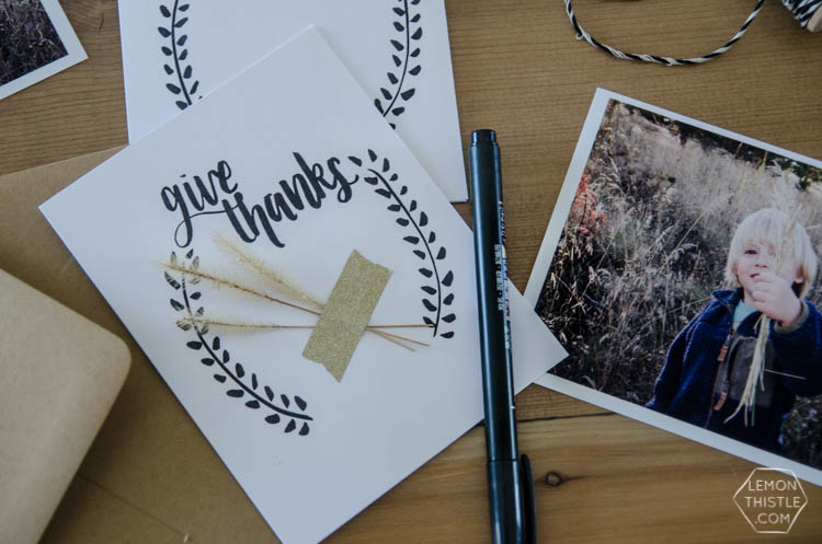 Give Thanks Card- Free printable hand lettered card for Thanksgiving- great activity for kids too!