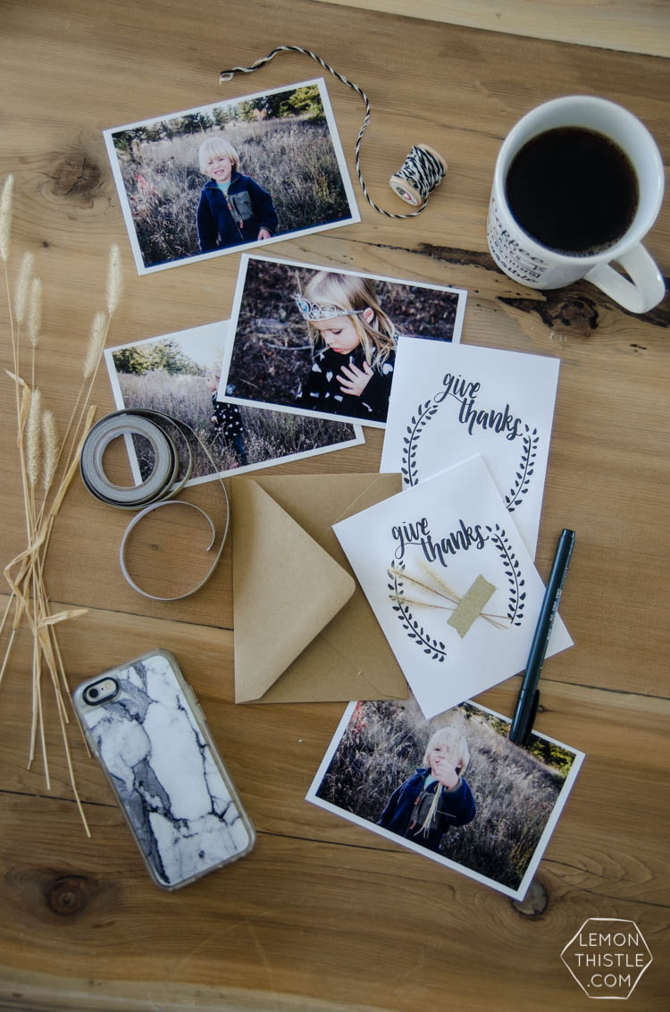 Give Thanks Card- Free printable hand lettered card for Thanksgiving- great activity for kids too!