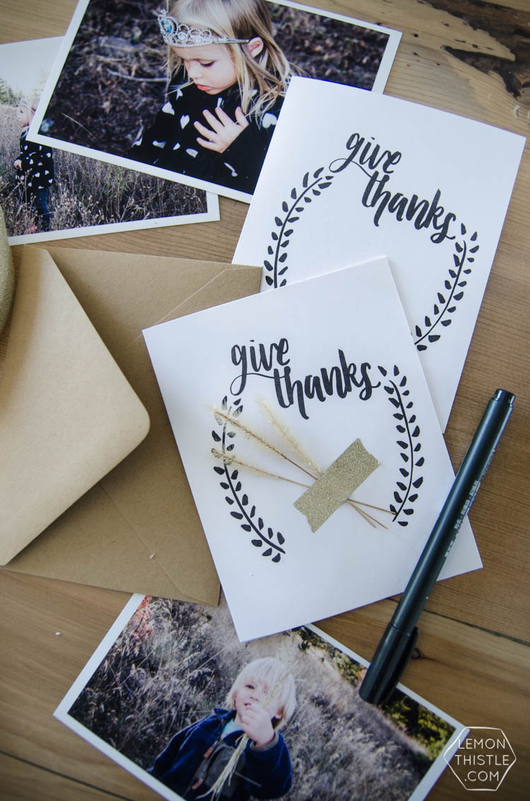 Give Thanks Card- Free printable hand lettered card for Thanksgiving- great activity for kids too!