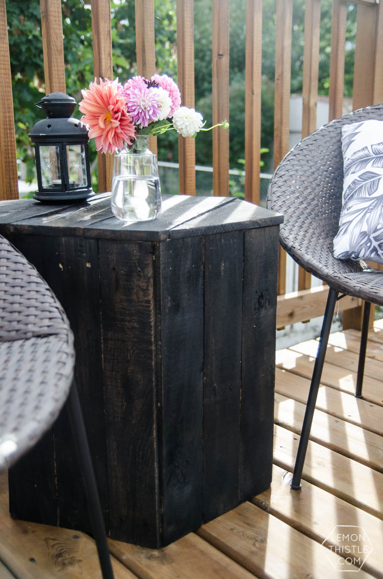 DIY Hexagon Side Table- I can't believe this is made out of pallet wood! SO nice for an afternoon build.