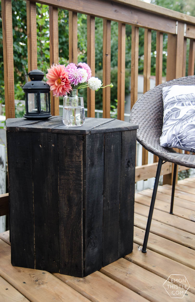 DIY Hexagon Side Table- I can't believe this is made out of pallet wood! SO nice for an afternoon build.