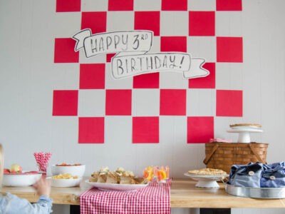 A simple gingham picnic party backdrop- for under $5!