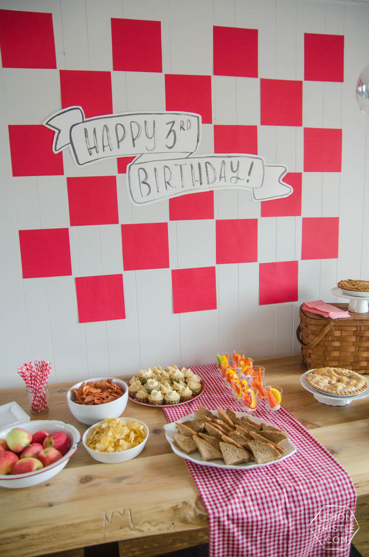 A simple gingham picnic party backdrop- for under $5!