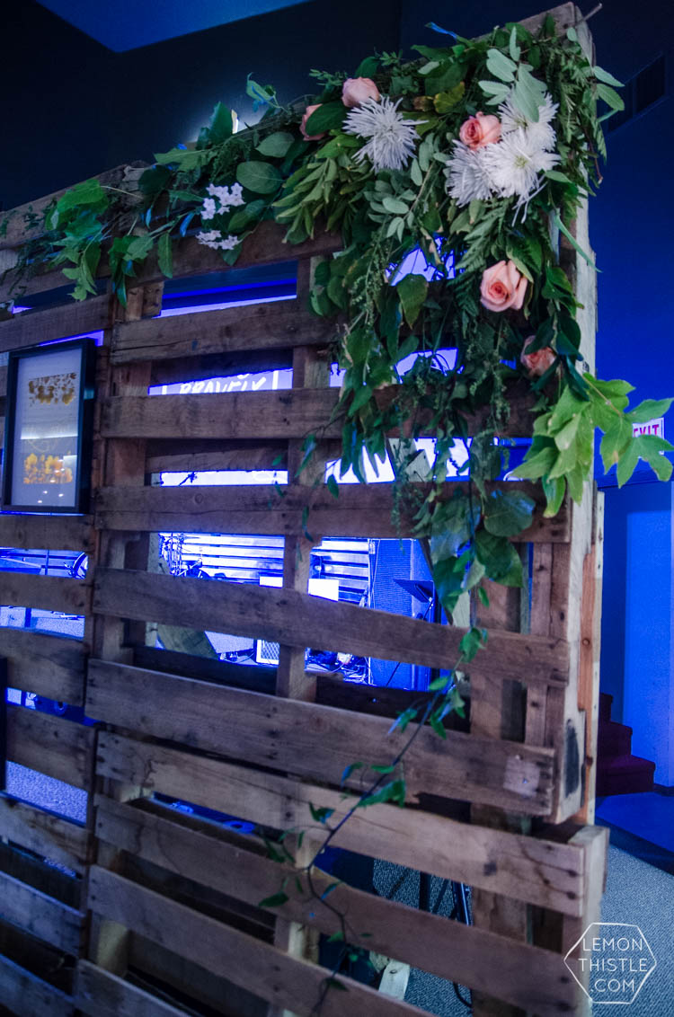 Love this idea! florals on pallets for a stage wall