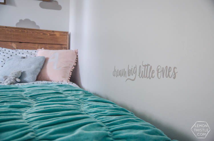 DIY painted wall stencils 2 ways. I LOVE that cloud accent wall! So fun for a shared kids room
