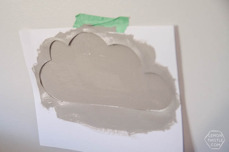 DIY painted wall stencils 2 ways. I LOVE that cloud accent wall! So fun for a shared kids room