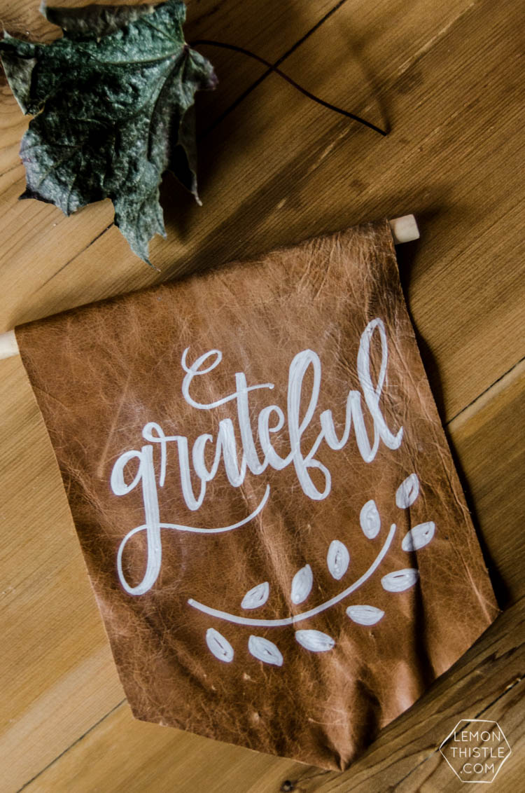 DIY Leather Pennant- grateful. I LOVE this! A nice alternative to a wooden sign and so easy to make!