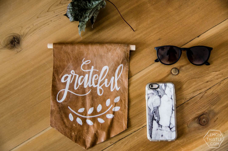 DIY Leather Pennant- grateful. I LOVE this! A nice alternative to a wooden sign and so easy to make!