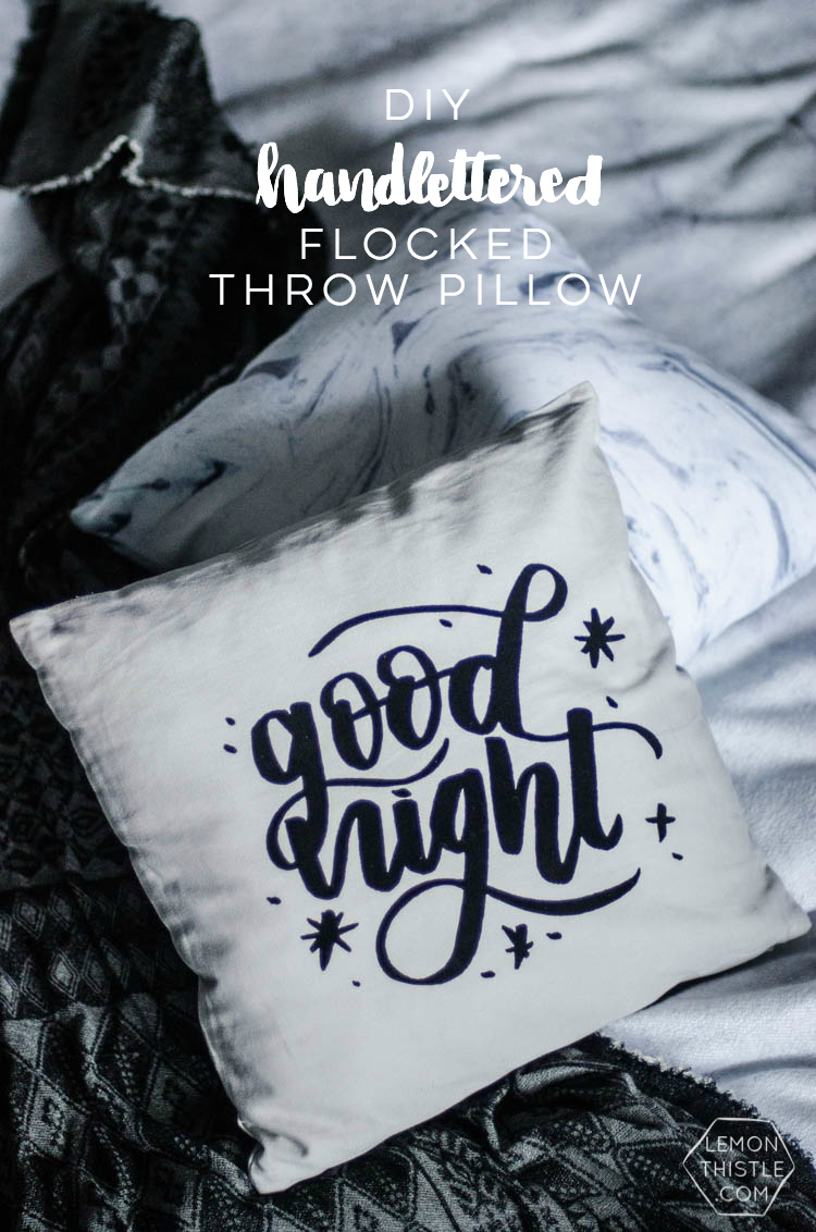 DIY Handlettered throw pillow- love the flocked look! Plus the design is a free download