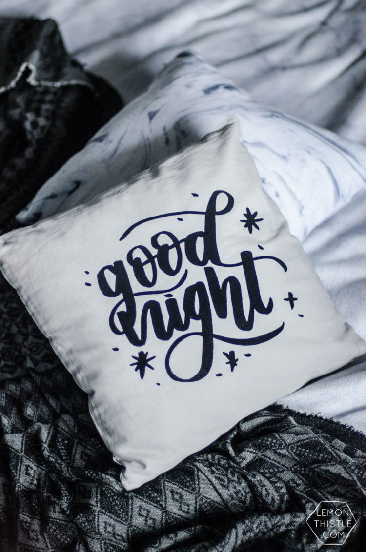 DIY Handlettered throw pillow- love the flocked look! Plus the design is a free download