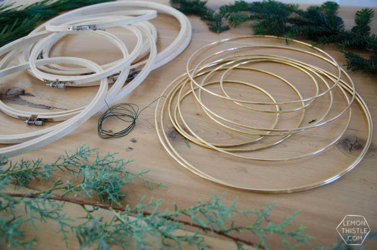 I LOVE these simple hoop wreaths with fresh greenery. The perfect amount of Christmas without being over the top. DIY holiday wreath