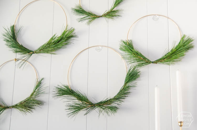 I LOVE these simple hoop wreaths with fresh greenery. The perfect amount of Christmas without being over the top. DIY holiday wreath