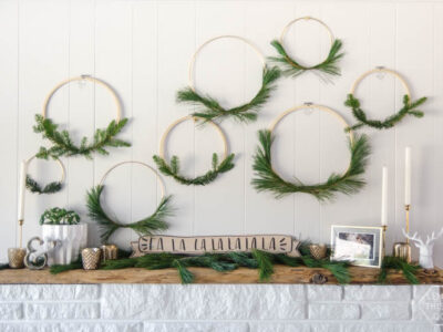 I LOVE these simple hoop wreaths with fresh greenery. The perfect amount of Christmas without being over the top. DIY holiday wreath