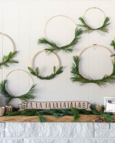 I LOVE these simple hoop wreaths with fresh greenery. The perfect amount of Christmas without being over the top. DIY holiday wreath