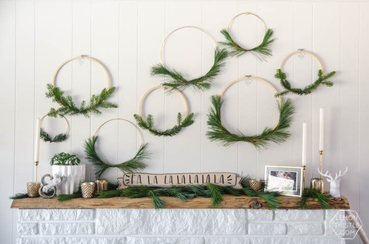 I LOVE these simple hoop wreaths with fresh greenery. The perfect amount of Christmas without being over the top. DIY holiday wreath