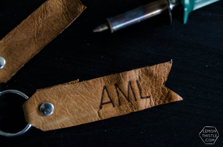 DIY Monogrammed Leather Key Chain- LOVE this! I like the classic look of the burned leather. And looks easy too.