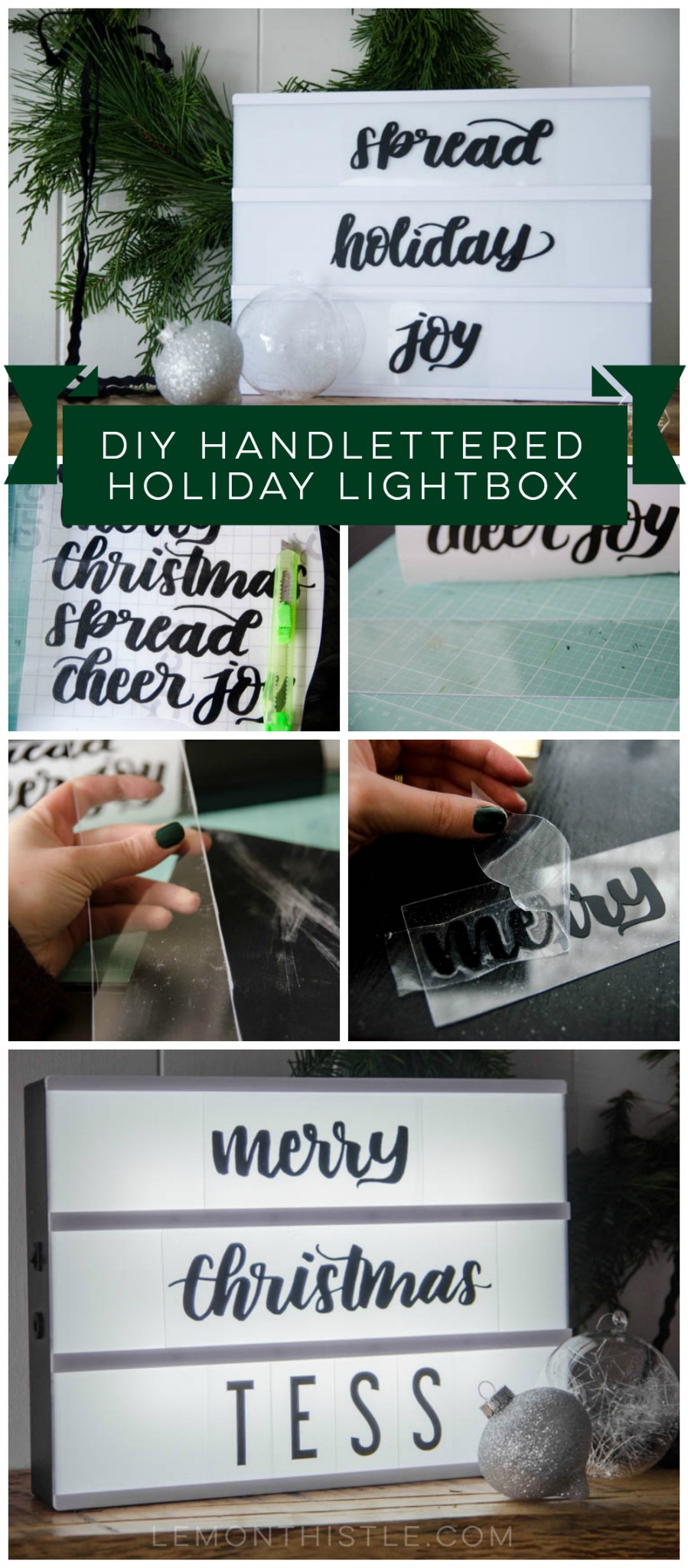 DIY Handlettered Holiday Lightbox- with free downloads