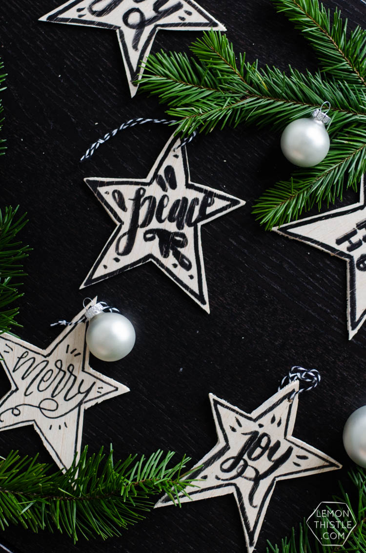 These DIY wooden star ornaments add some monochromatic charm to your Christmas tree and are done with NO power tools in less than 10 minutes.