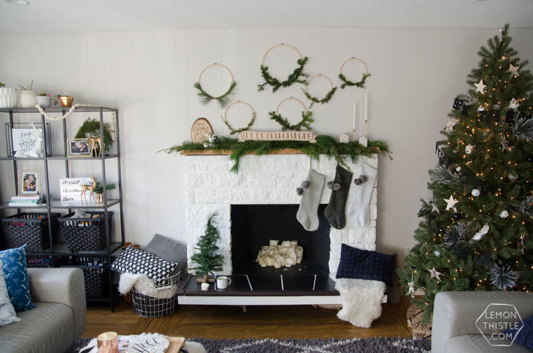 Canadian Christmas Home Tour- I love the black, white and fresh greenery in this holiday style! 