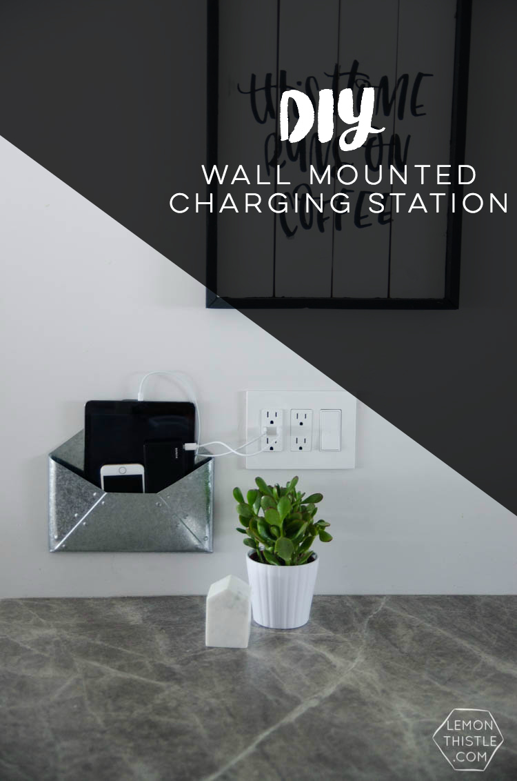 DIY Wall Mounted Charging Station- I love that this doesn't clutter up any counter space - the USB plug is perfect!