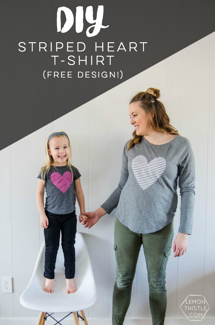 DIY Heart Shirt with free design- I love the stripes! And totally perfect for Valentines Day