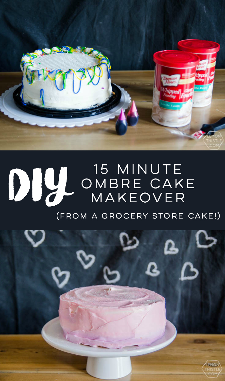 What a great idea! Decorating a grocery store bakery cake yourself- this ombre cake is gooorgeous and so easy!