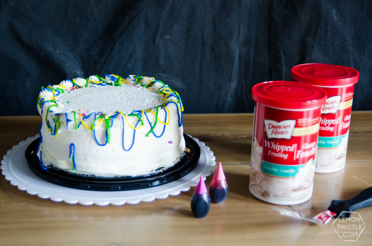 What a great idea! Decorating a grocery store bakery cake yourself- this ombre cake is gooorgeous and so easy!
