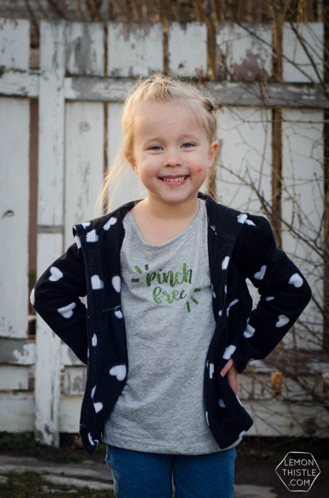 Pinch free tee shirt on little girl