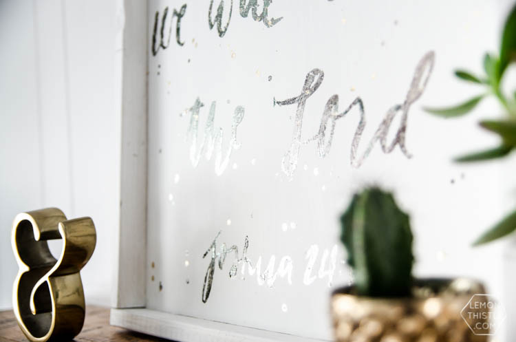 Tips and tricks to apply deco foils to wood- using a stencil and giving a crackled, rustic finish- LOVE the gold leaf overlay look