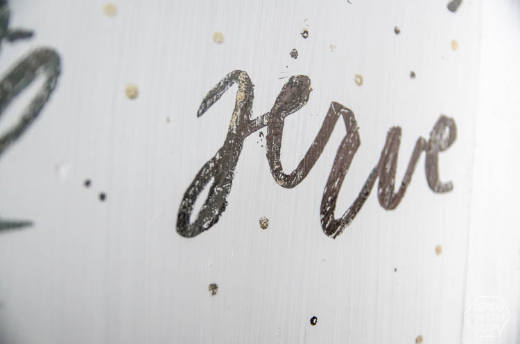 Tips and tricks to apply deco foils to wood- using a stencil and giving a crackled, rustic finish- LOVE the gold leaf overlay look