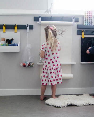 How to create a wall mounted art station for kids- perfect for small spaces!