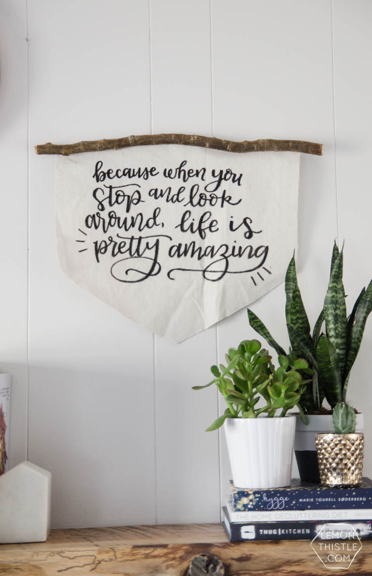 DIY Rustic Canvas Banner- love this! and the hand lettered quote is great too