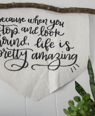 DIY Rustic Canvas Banner- love this! and the hand lettered quote is great too