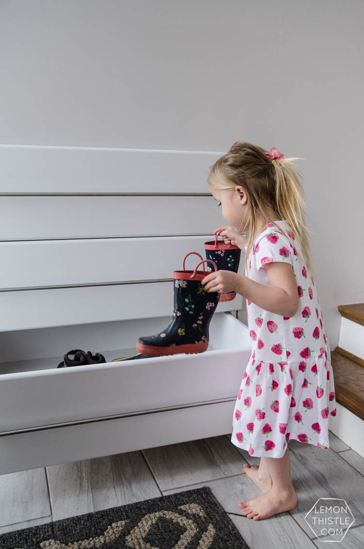 DIY Shoe Storage for a Split Level Entry Lemon Thistle